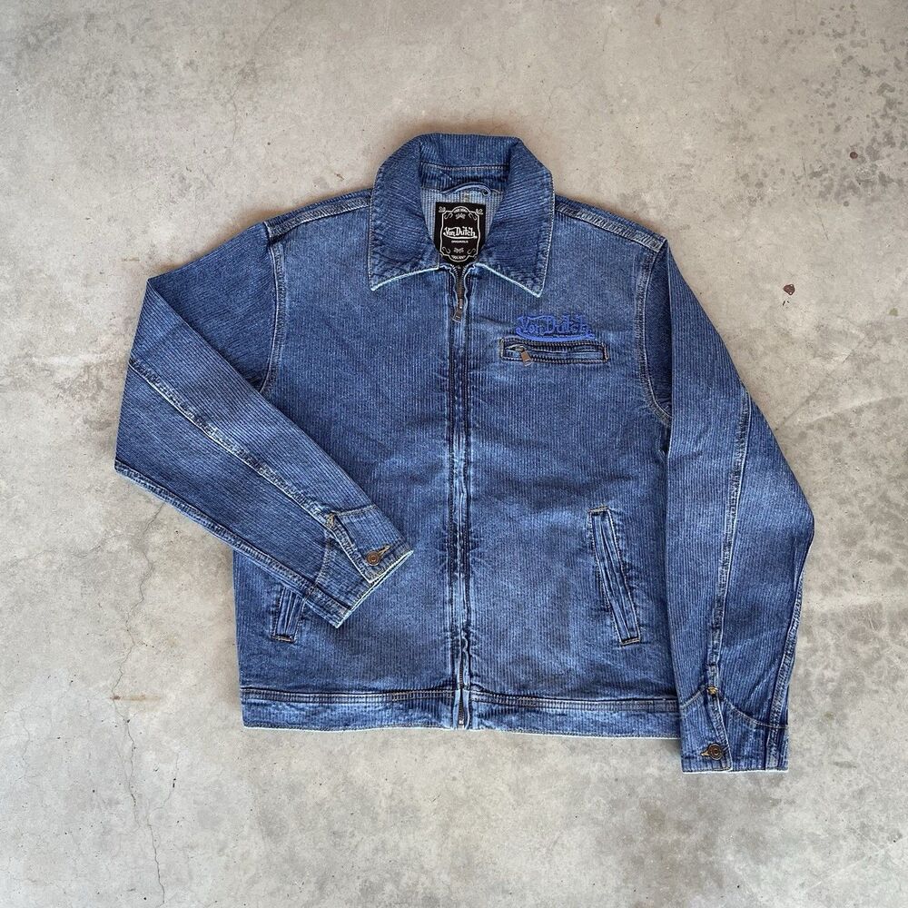 Von Dutch Denim Corduroy Trucker Jacket with Chain Stitching Embroidery Men’s XL